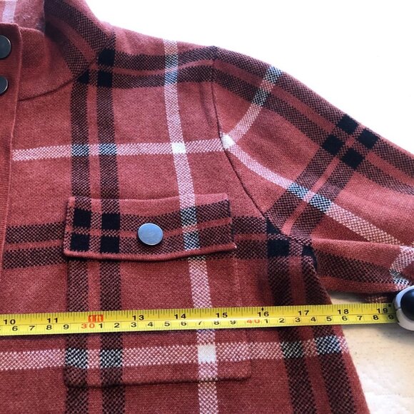 Joie Cardigan Sweater Size Medium, Soft Orange/Rust/Black Plaid, Full Zip - Picture 4 of 9